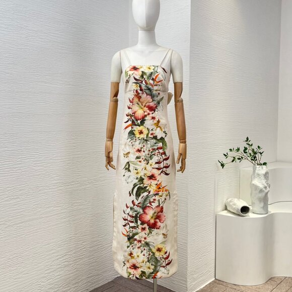Ivory Palm Column Linen Midi Dress - Resort Swim 2024 Collection - Picture 1 of 12